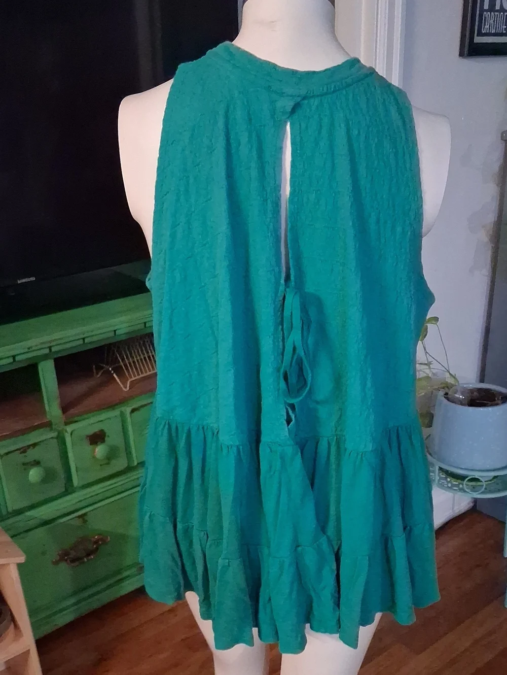 Free People Green Sleeveless Tunic with Open Back